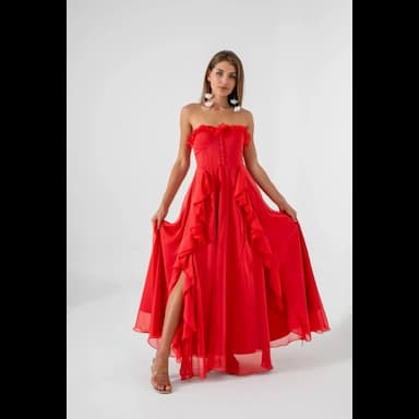 فستان سهرة شيفون جانجان مكشكش بدون أكمام بأزرار مع تفاصيل منقوشة - 11.99 usd
